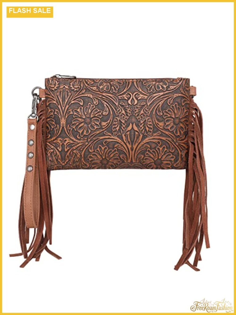 Western Floral Embossed Faux Leather Crossbody Wristlet Clutch Phone Purse